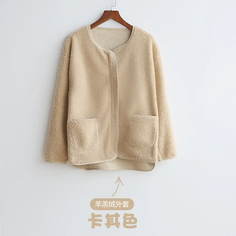 

Wool Coat Women Lamb Hair Cropped Top 2020 Autumn and Winter New Solid Color Parkas Loose Fur One Warm Small Fragrance Coats