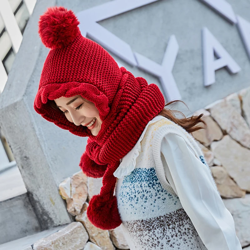 Плотная теплая зимняя шапка и шарф HT2798 комплект из женской вязаной шапки шарфа