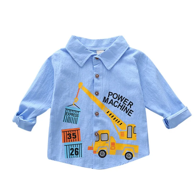 Spring Autumn Infant Baby Boys Cotton Long Sleeve Blouses Casual Cartoon Car Printing Lapel Solid Color Comfortable New Blouse |