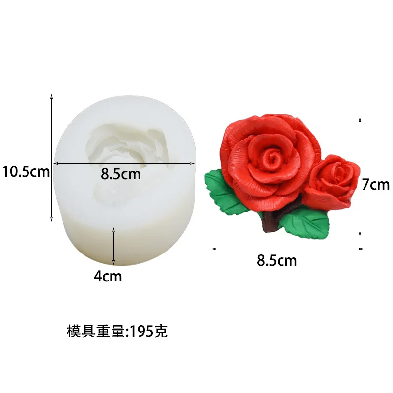 

DIY baking 2 roses with leaf mold aromatherapy gypsum handmade soap mold fondant cake silicone mold