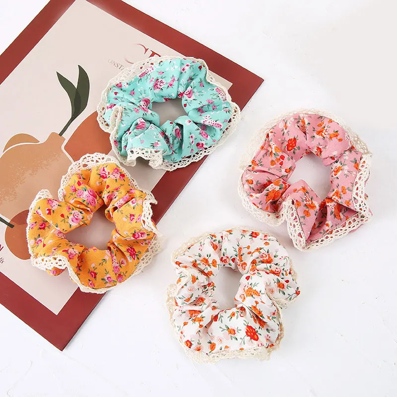 

Women Floral Plaid Hair Scrunchies Vintage Wild Hair Ring Elastic Rubber Band Girls Fashion Ponytail Scrunchie Hair Accessories