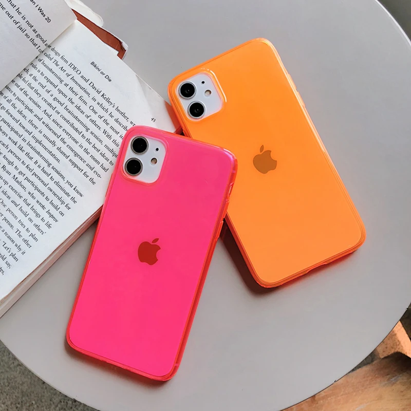 LOVECOM флуоресцентный зеленый однотонный чехол для телефона iPhone 11 Pro Max XR X XS 7 8 Plus