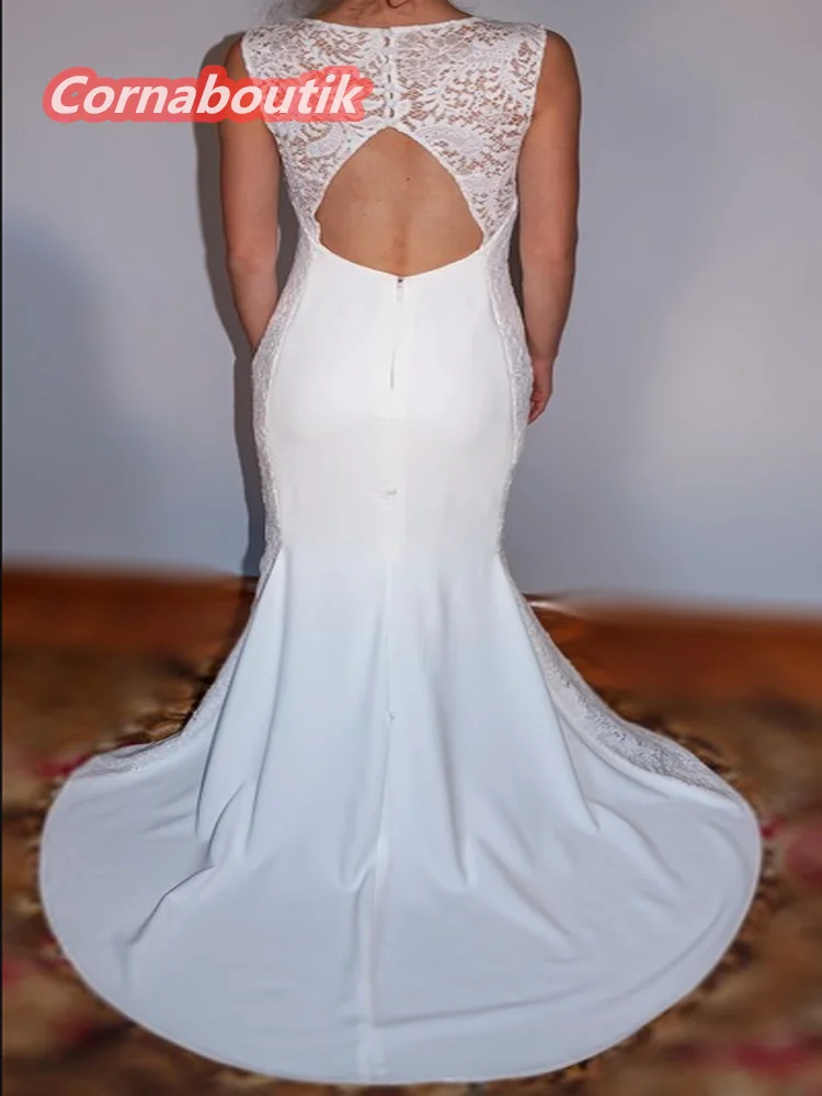 

Vestido De Noiva Sirena Crepe Wedding Dress COR-063 Lace Keyhole Back Bridal Gowns Casamento Abiti Da Sposa