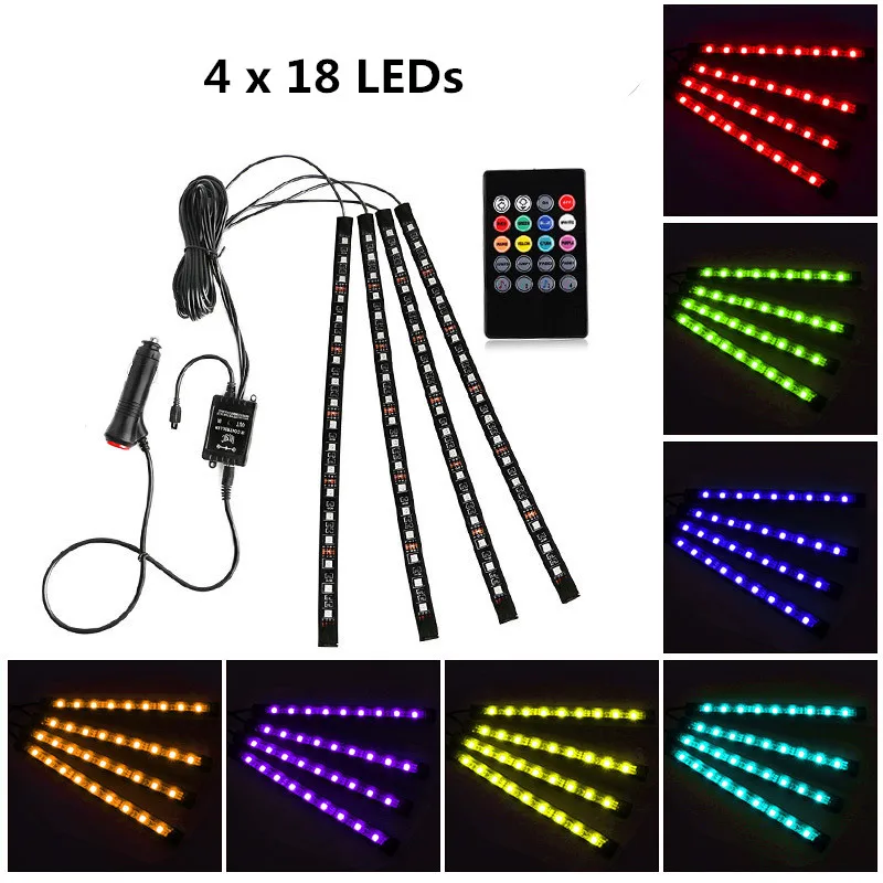 Автомобильный интерьерный атмосферный светильник SMD5050 водонепроницаемый RGB