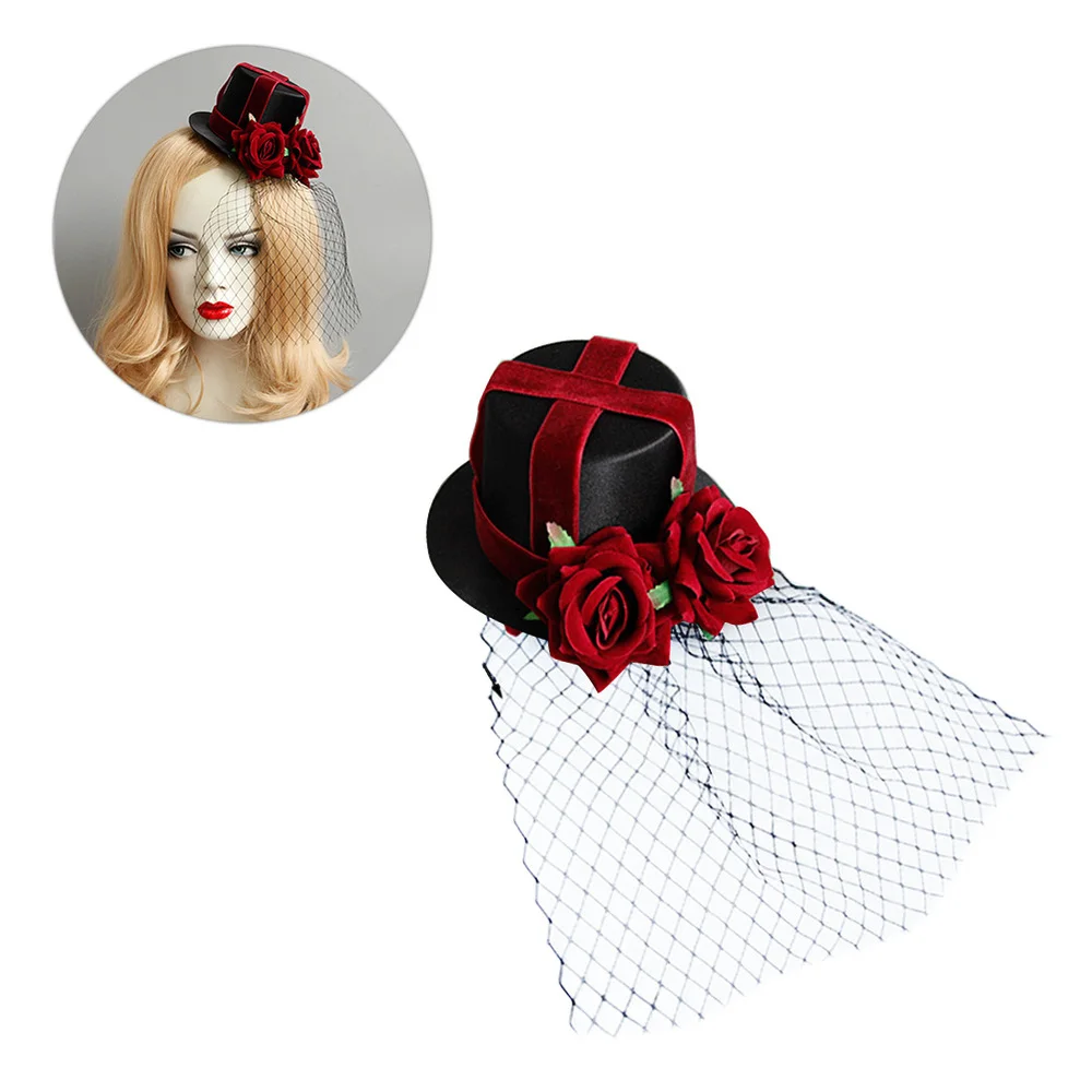 

Cross Strap Red Rose Mesh Hat Adult Boys And Girls Party Decoration Use Hat