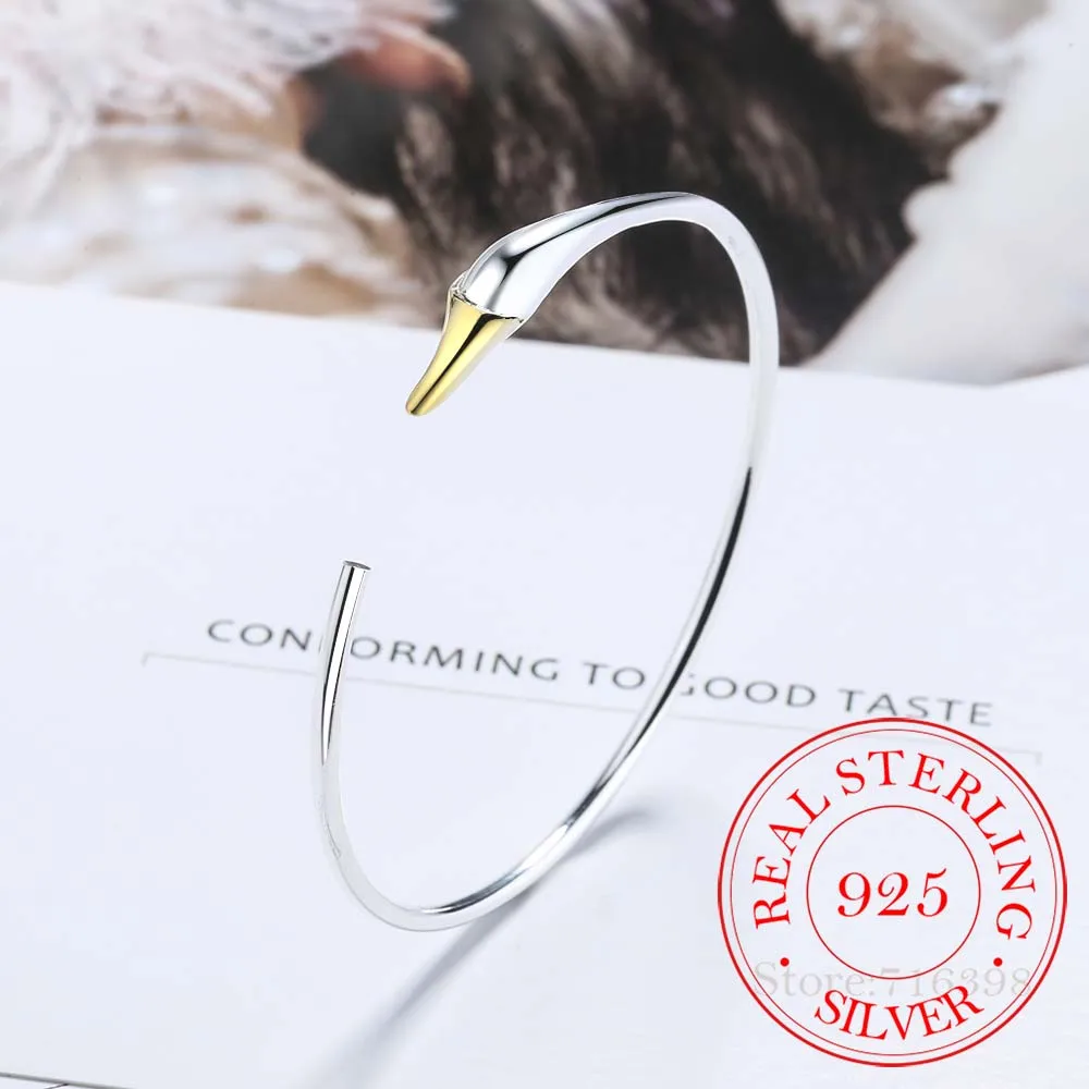 

925 Sterling Silver Swan Cuff Bangles Fashionable Simple Adjustable Open Bangles for Women Elegant Festival Jewelry