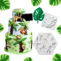 cake decorating tools jungle safari animal tropical leaf silicone mold cookie mould lion elephant giraffe monkey zebra dessert
