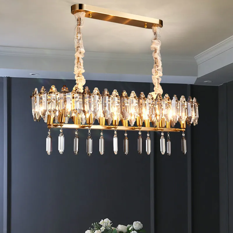 

Modern Luxury Dining Room LED Pendant Lights K9 Crystal Pendant Lamp Deco Indoor Lighting Luminarias Gold Metal Pendant Lighting