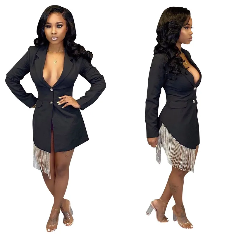 Макси платья для женщин с длинным рукавом Офисная Леди отложной воротник