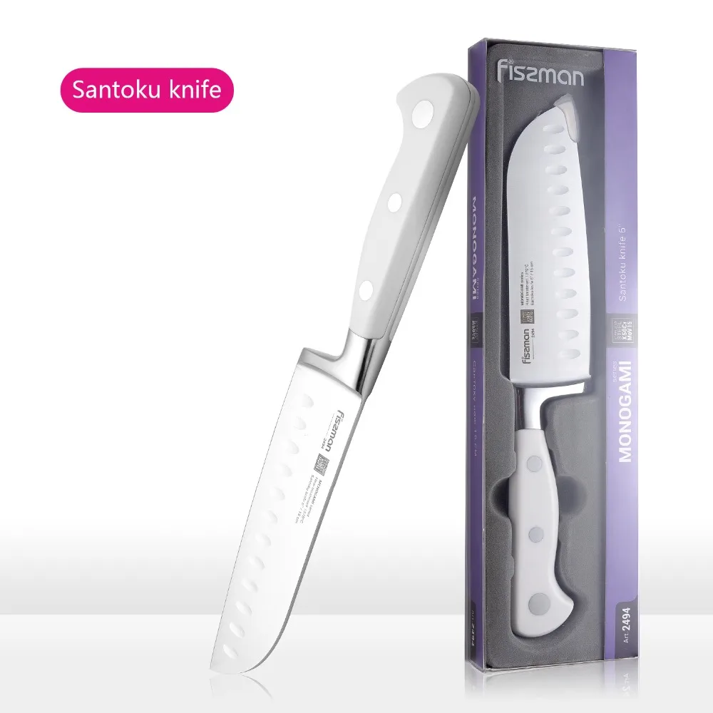 FISSMAN 6'' Santoku knife MONOGAMI (X50CrMoV15 steel) WHITE | Kitchen Knives