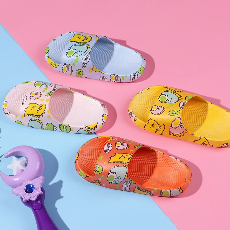

Summer Children Boys Girls Slippers Cartoon Dinosaur Thick Bottom Slide Sandals Bathroom Shower Shoes Non-slip Beach Slippers