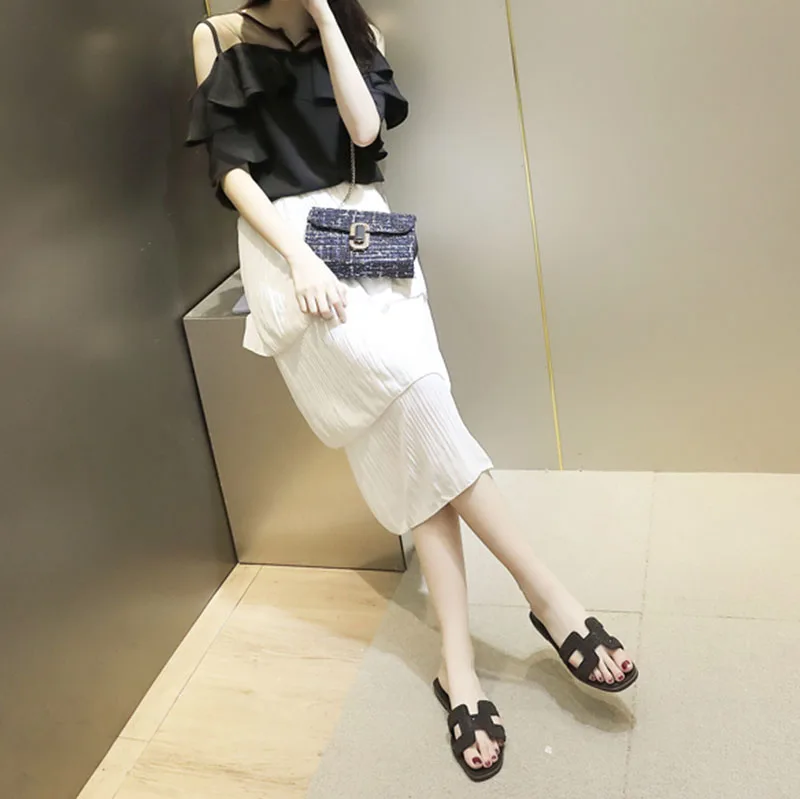 

2020 Brand Designer Shoes Woman Summer Mule Slippers Top Quality Genuine Leather Ladies Slides Block High Heels Sandals 34-41