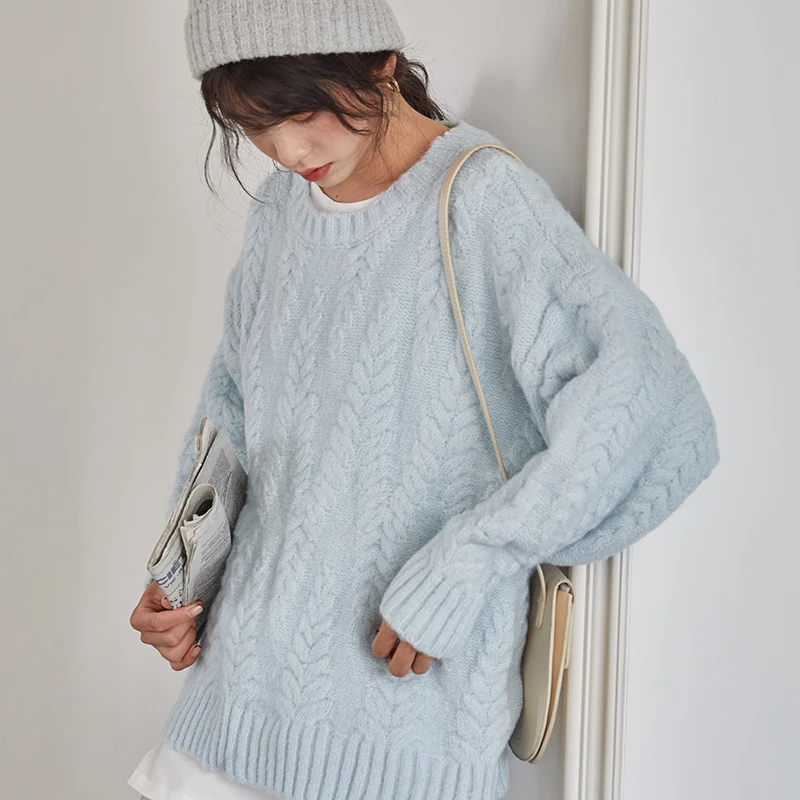 

REALEFT New 2020 Autumn Winter Women's Sweaters Pullover Stylish Oversize Minimalist Solid Lady Beige Sweater Tops Female
