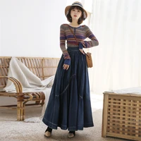 womens denim skirt 2020 vintage 100 cotton skirt q2239 womens patchwork a line draped skirts long ruffles skirt