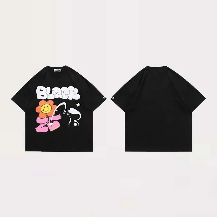 

100% Cotton Men's Hip Hop Short-sleeved Basic Models Summer Pattern Unisex Casual Oversized Half Sleeve