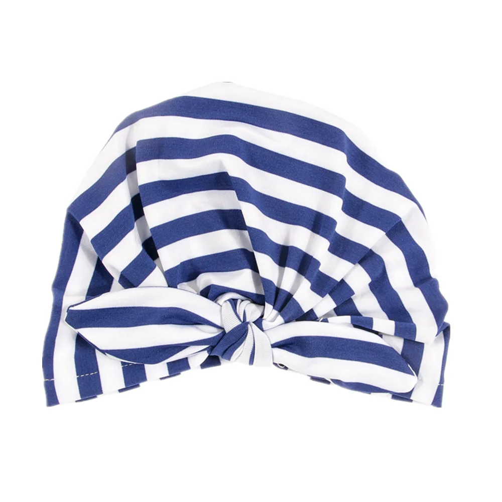 stripe royal blue Nishine детская шапочка-тюрбан с бантом Детские шапки Хлопок Смесь шапка для новорожденного Топ узел шапки Дети реквизит для фотосессии подарок для ребенка - Цвет: stripe royal blue