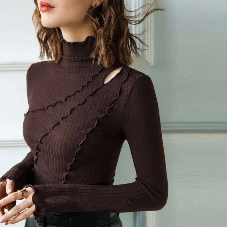 

Woman Sweaters Women's Ripped Turtleneck Long-Sleeved T-shirt 2020 Autumn Winter Coat Femme Chandails Pull Hiver