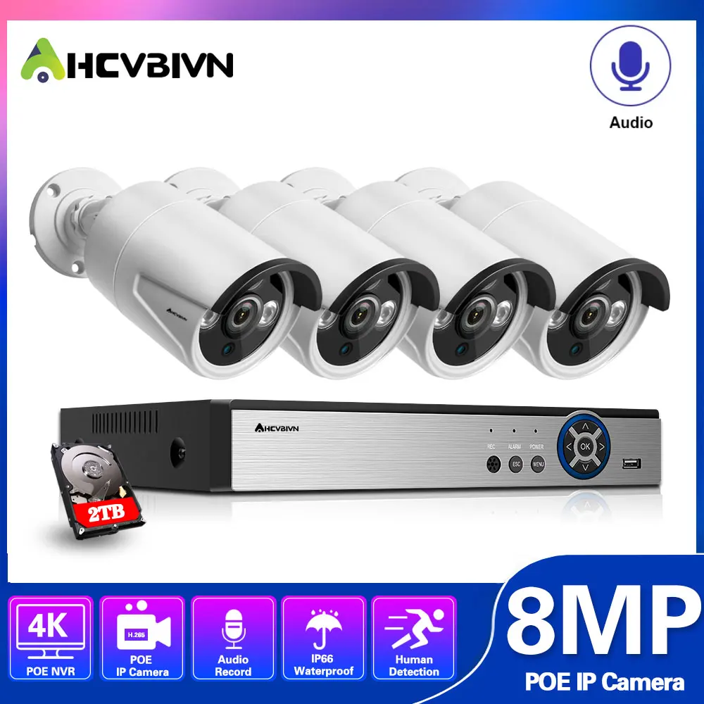 

Super 4K 8MP H.265 POE NVR Kit CCTV Security System Outdoor HD IP Camera P2P 4ch Record Video Surveillance Set
