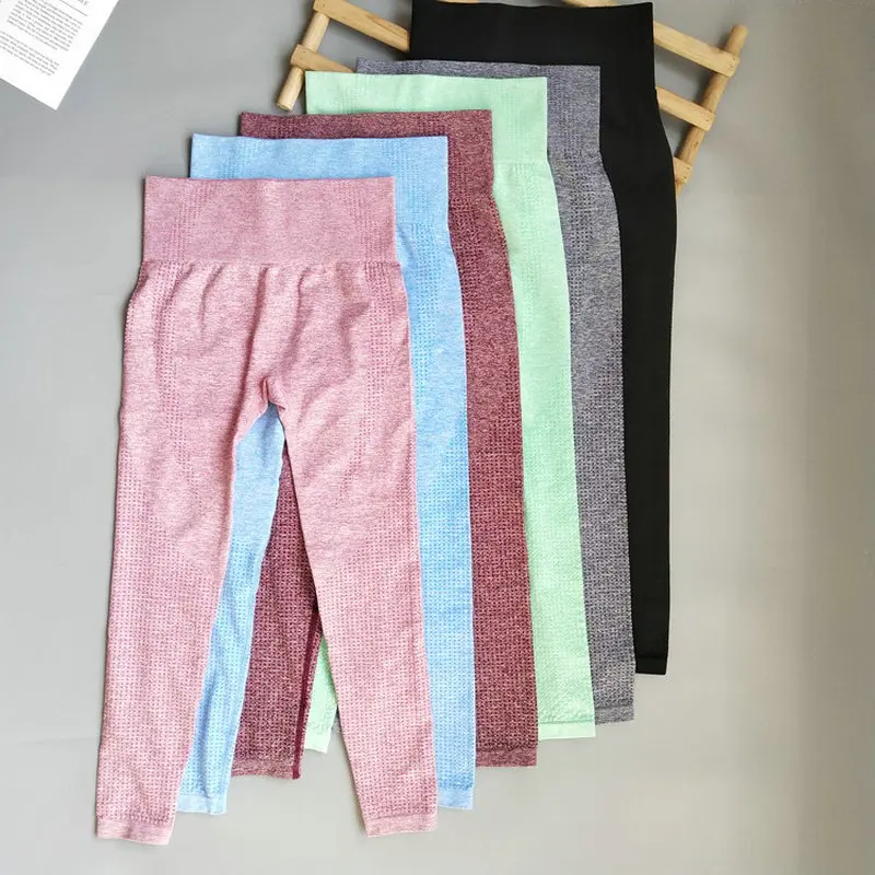 Однотонные Бесшовные Леггинсы для йоги с высокой талией женские спортивные