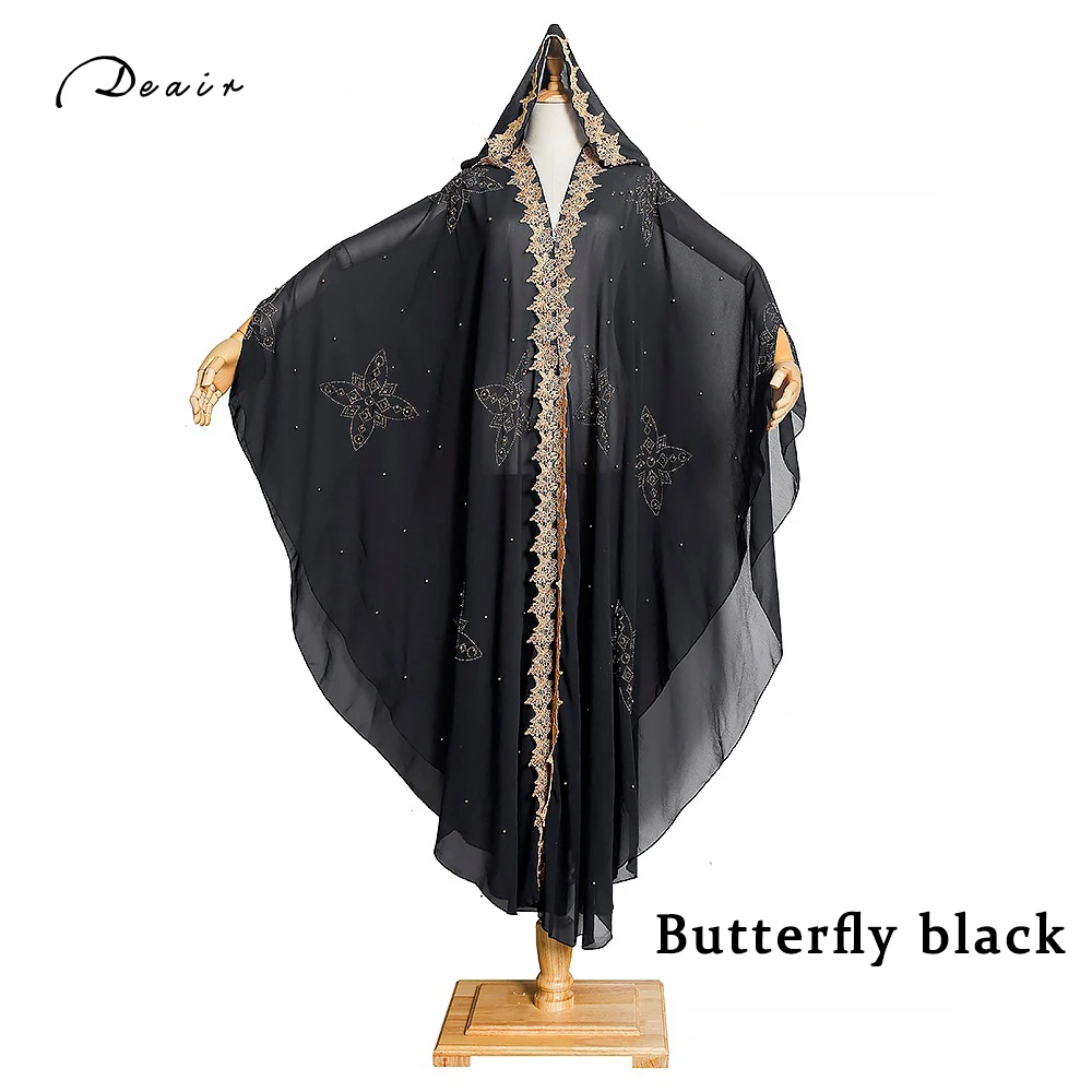 2021 Women Clothing Dubai Open Abayas Turkish Stones Chiffon Hooded Dress Muslim Kaftan Kimono African Loose Boubou Robes