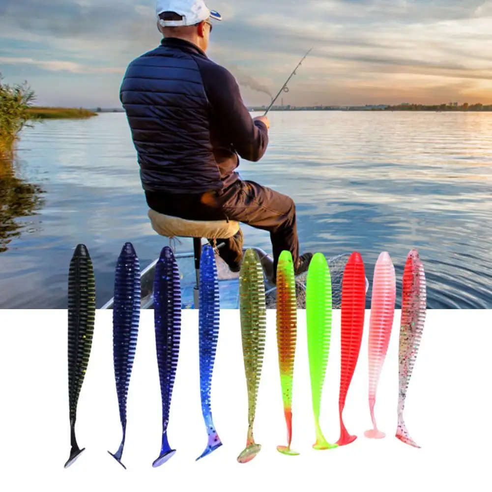 

10Pcs Silicone Soft Faux Fish Bait Lure with T Tail Crank Hook Fishing Tackle Gear Ѭбалка Fishing Lures
