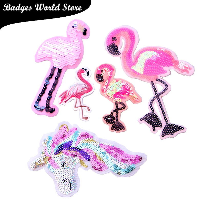 

Cartoon Decorative Patch Unicorn Flamingo Sequins icon Embroidered Applique Patches For DIY Iron on Badges Stickers on backpack