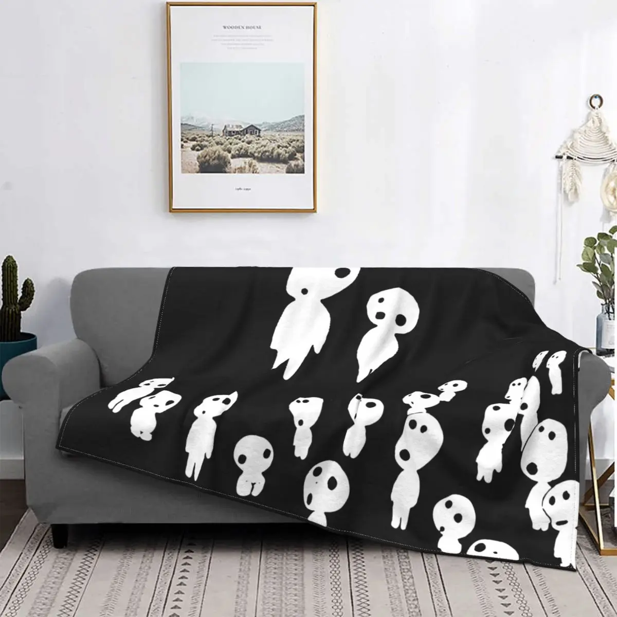 

Kodama Ghibli Miyazaki Blankets Fleece Print Anime Portable Super Soft Throw Blankets for Bedding Outdoor Bedding Throws