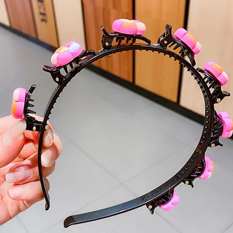 Non-Slip Cute Hairband Cartoon Headband Children Hair Bands Hoop Claws Clips Double Bangs Hairstyle Hair Accessories Hairpins