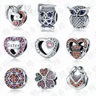 2021 Стерлинговое Серебро 925 пробы для браслетов Pandora со звездой, цветочным узором, аксессуары, кулон в форме сердца из циркония, заглушка для браслета