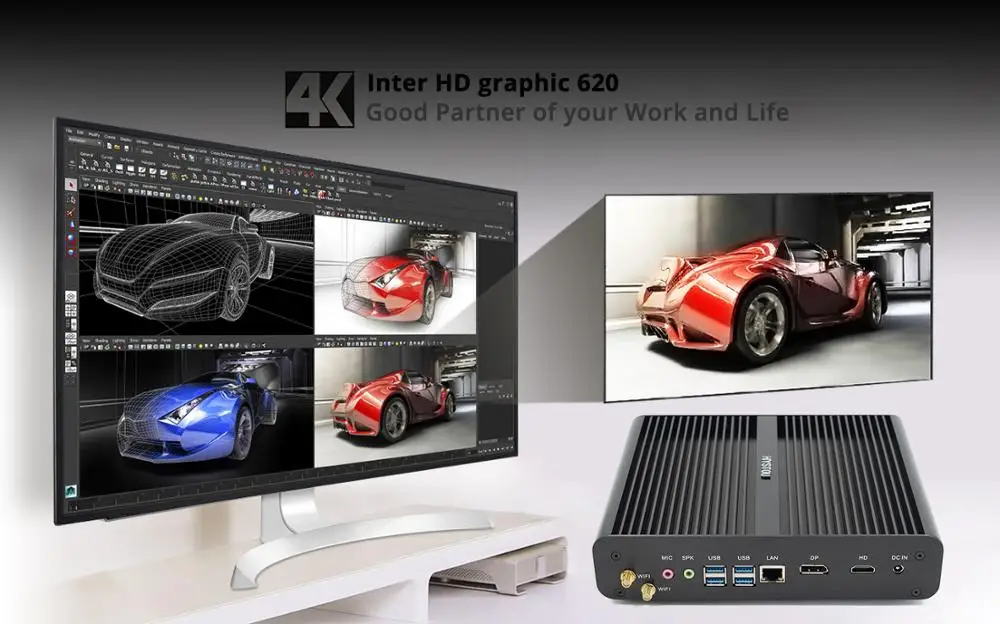 8-го поколения безвентиляторный мини ПК Intel Core i7 8550U 4K HTPC четырехъядерный 8 МБ кэш микро компьютер win10 Linux 2* DDR4 M.2 SSD Настольный неттоп