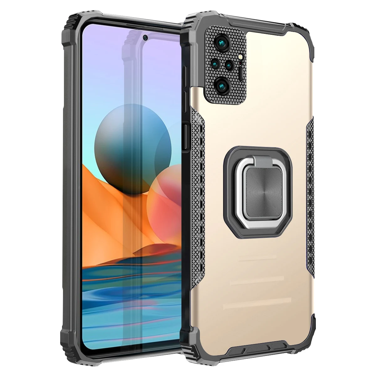 

Phone Case For Xiaomi Redmi Note 10 10S Pro Max Luxury Anti-fall Heavy Protection Armor With Ring Bracket Vehicle Magnetic Cover
