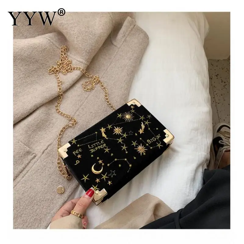 

Metal Badge Box Shape Handbag Purse Women Chain Party PU Leather Clutch Bag Black Blue Shoulder Bag Crossbody Messenger Bag