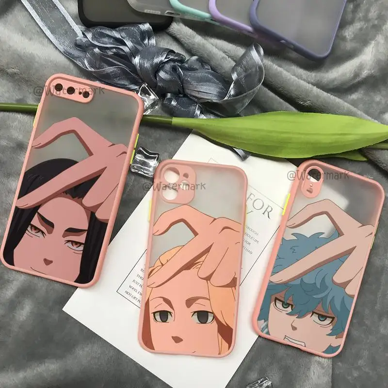 

Tokyo Revengers Avengers Gesture Phone Case For IPhone 12 11 Pro Xs Max X Xr 8 7 Plus Pink Matte Translucent Coque