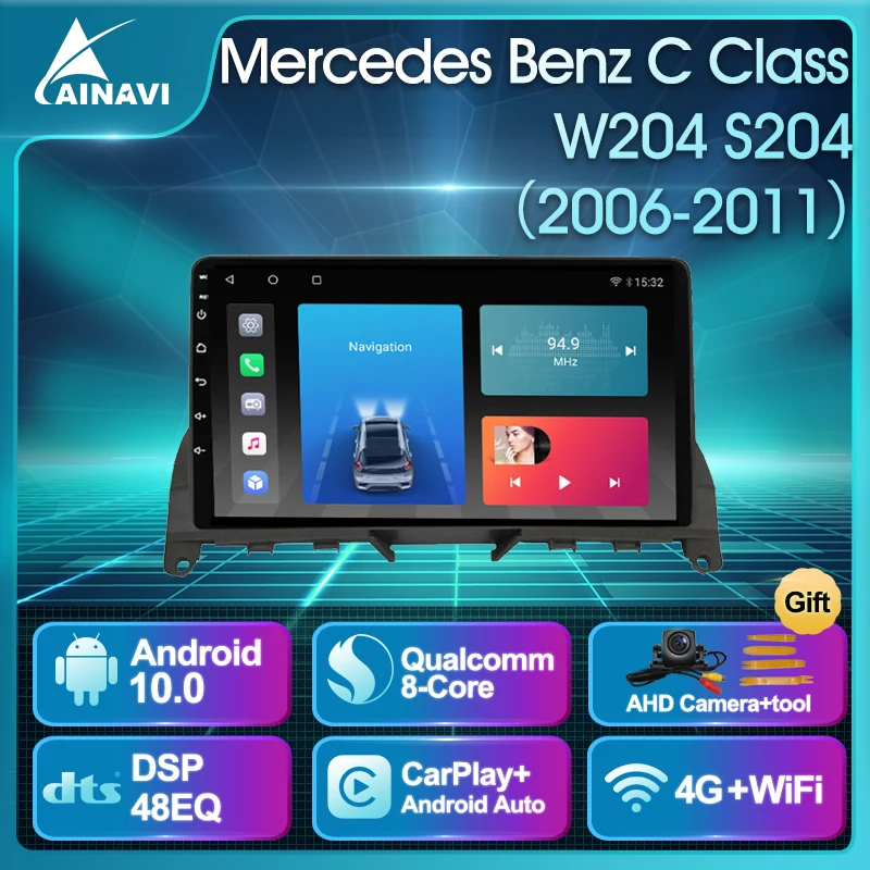 Автомагнитола Android 10 QLED для Mercedes Benz C Class W204 S204 2006 2011 навигация мультимедийный