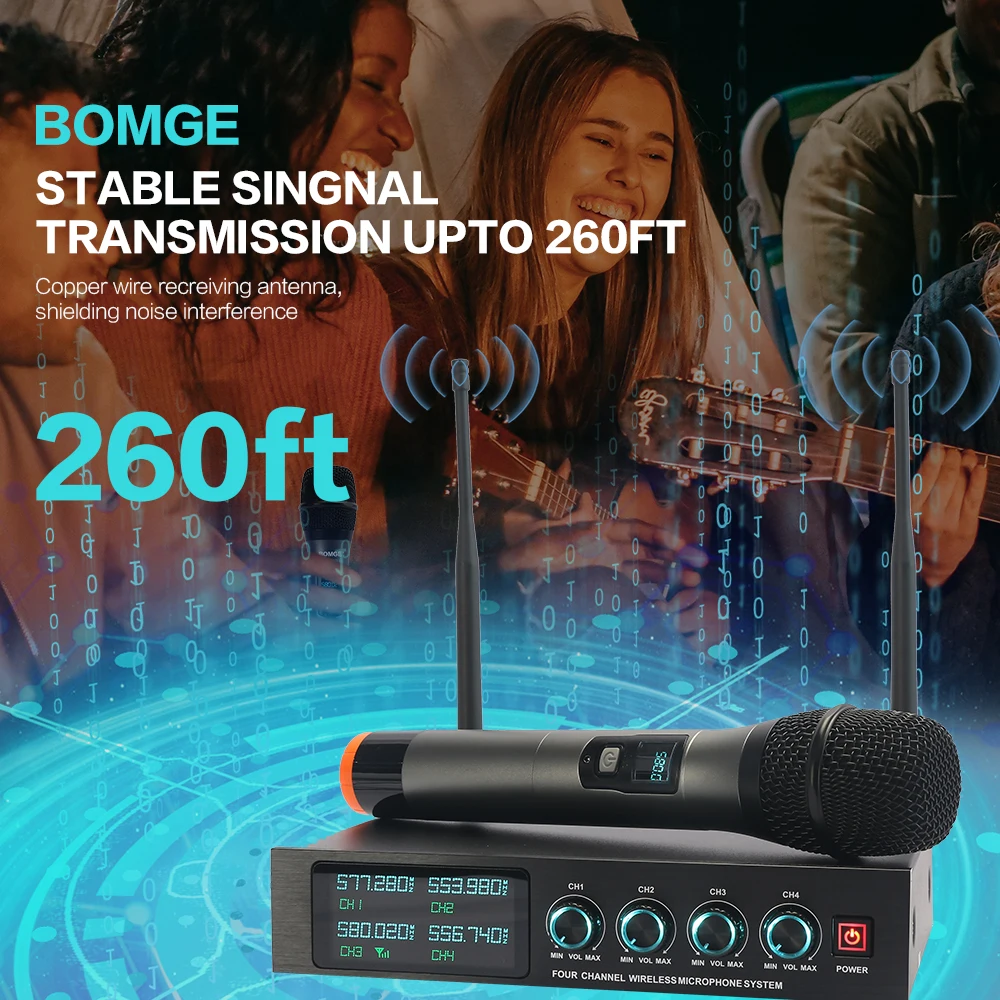 BOMGE BG 410U микрофон Беспроводной Системы 4 Каналы Караоке ручной динамический для