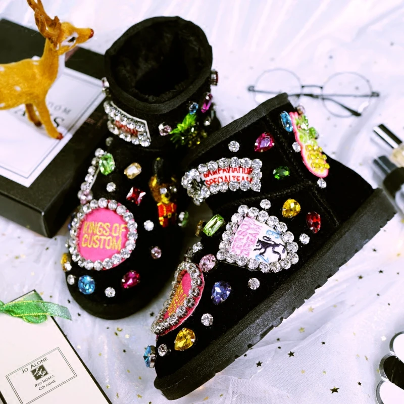 Модные трендовые японские милые с роскошными Стразы теплые зимние сапоги модные