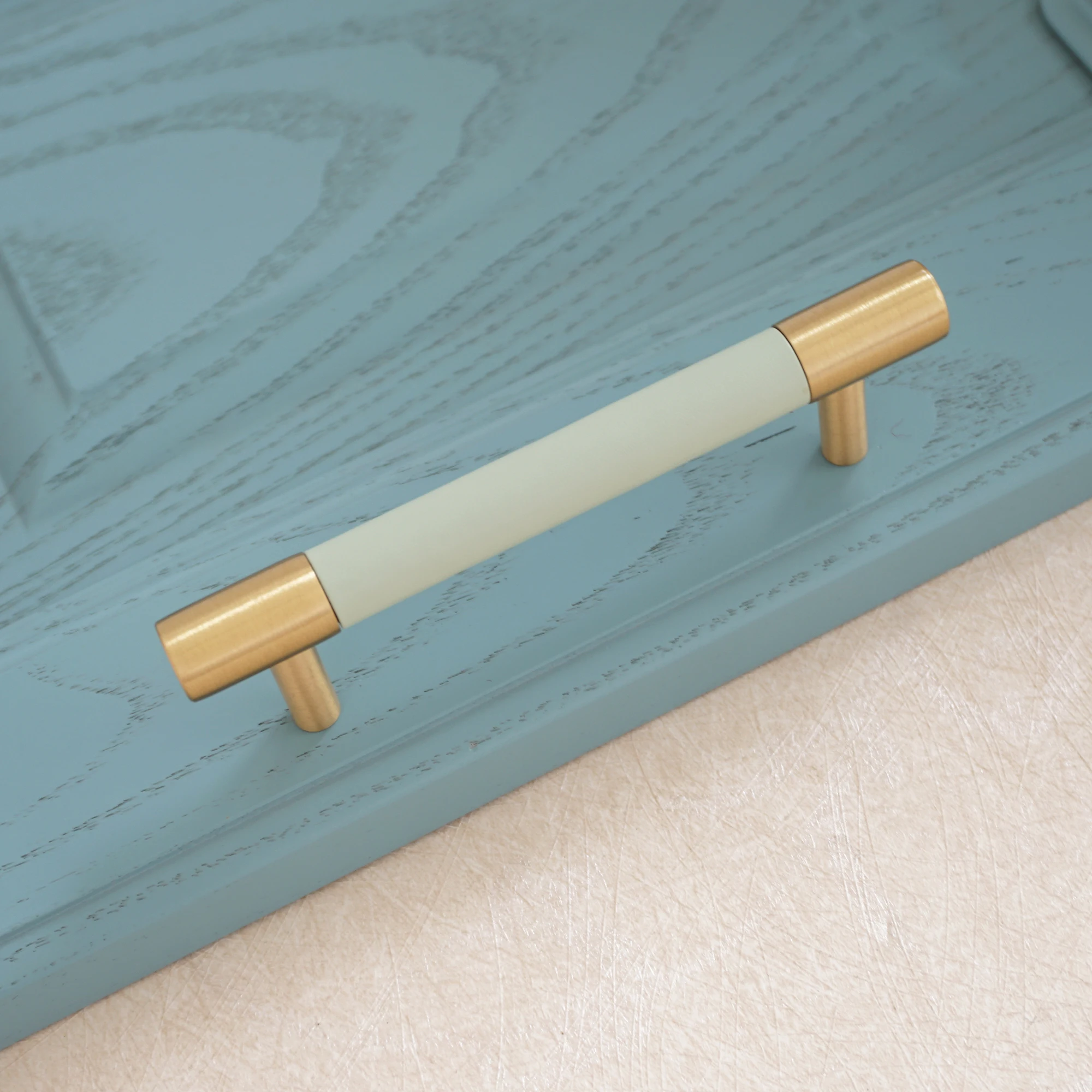 3 75 &quot5&quot Медь ручки шкафа светильник Зеленые кожаные ящика дрессера ручка