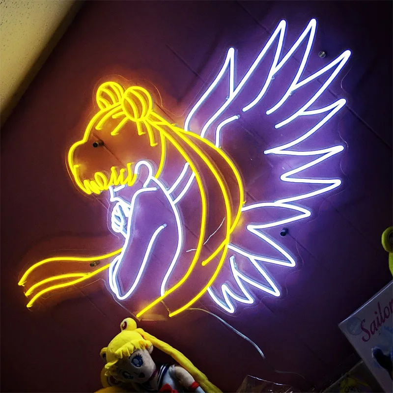 

Custom Angel Sailor Moon Neon Sign Led Neon Sign Anime Decor Sign Custom Gifts For Anime Fans Game Room Toy Shop Light Wall Art