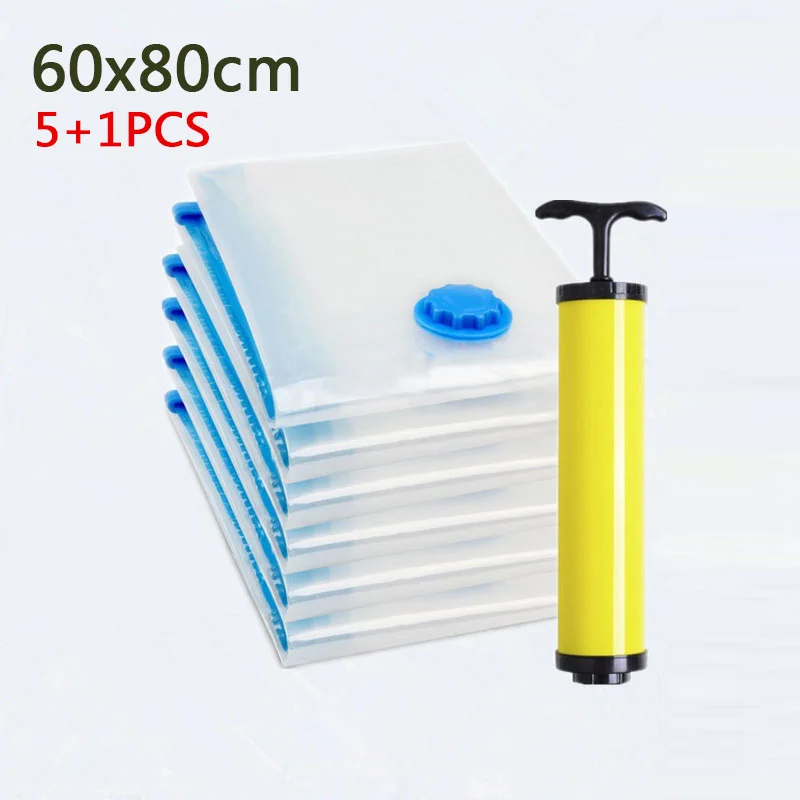 5 шт. вакуумные сумки для хранения одежды сжатые дорожные органайзеры + 1 ручной