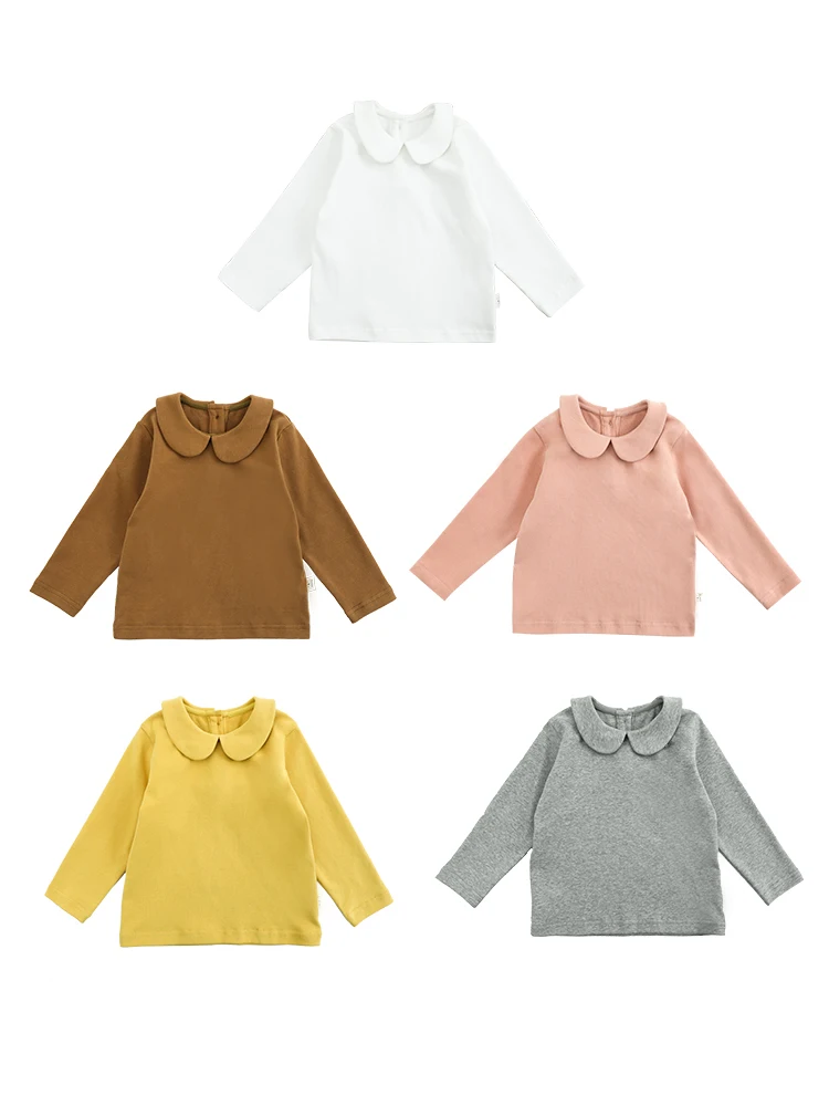 

Girls Spring T-shirt Double Layer Doll Collar Bottoming Top Long-sleeved All-match Foreign Style Baby Clothes Tide