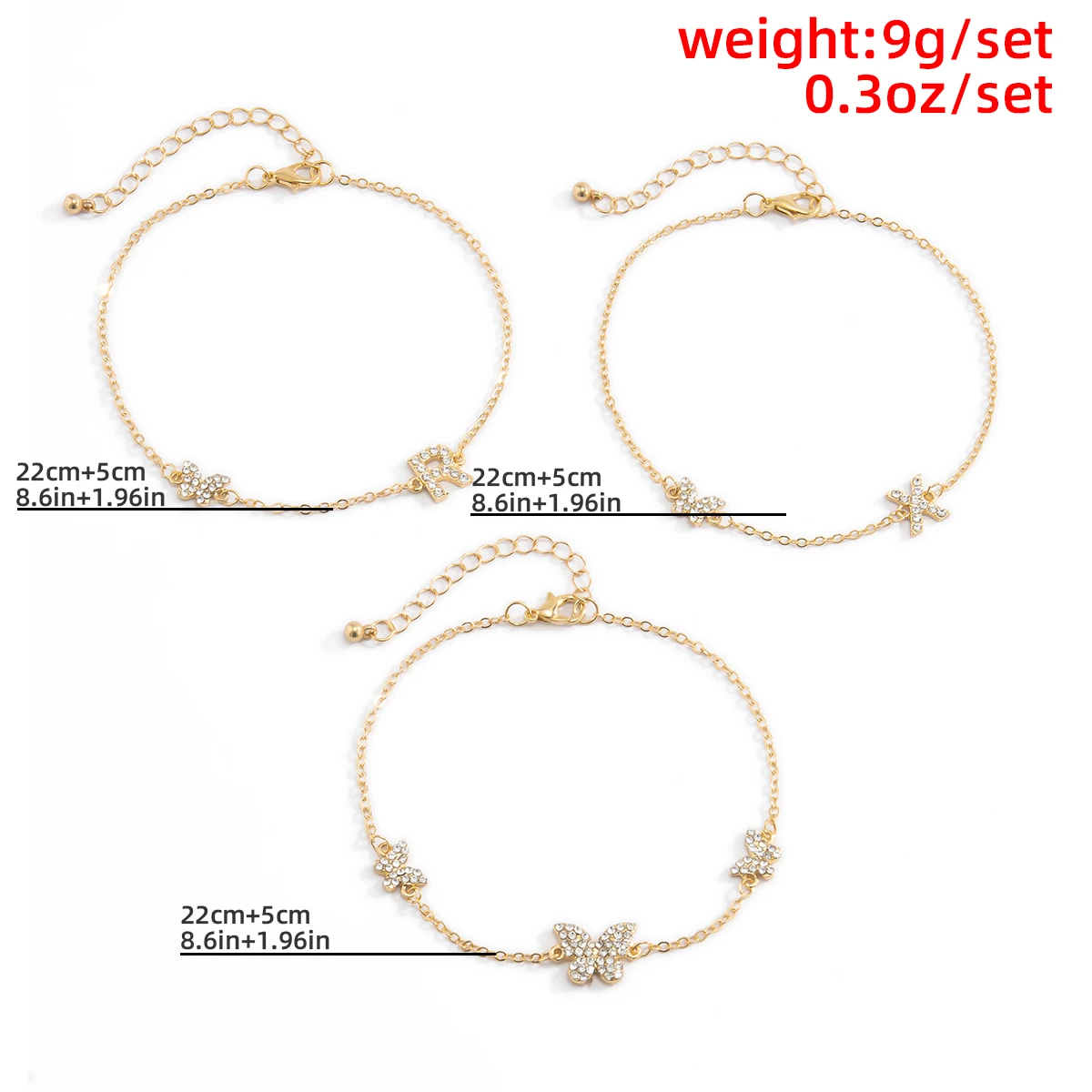 

Boho Shiny Crystal Butterfly Letter Anklets Kpop Rhinestone Layered Chain Ankle Bracelet on the Leg Sandals 2021 Fashion Jewelry