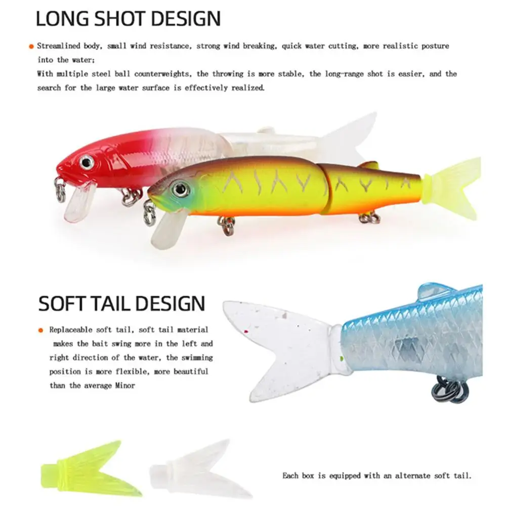 

Luya Bait Double-Section Mino Soft Tail Suspension Long Shot Mino Multi-Section Bait 11Cm14G False Bait