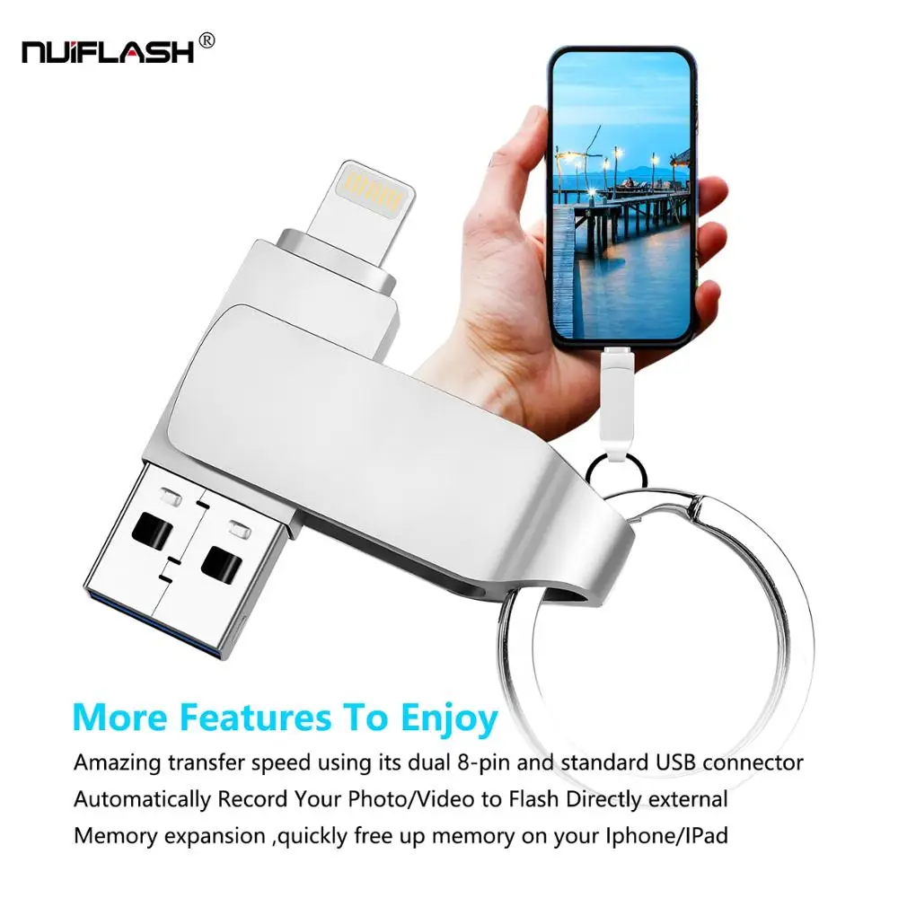 

For iPhone X/8/7/7 Plus/6/6s/5 ipad USB Flash Drive Metal Pen drive 8GB 16GB 32GB 64GB 128GB Memory Stick micro usb