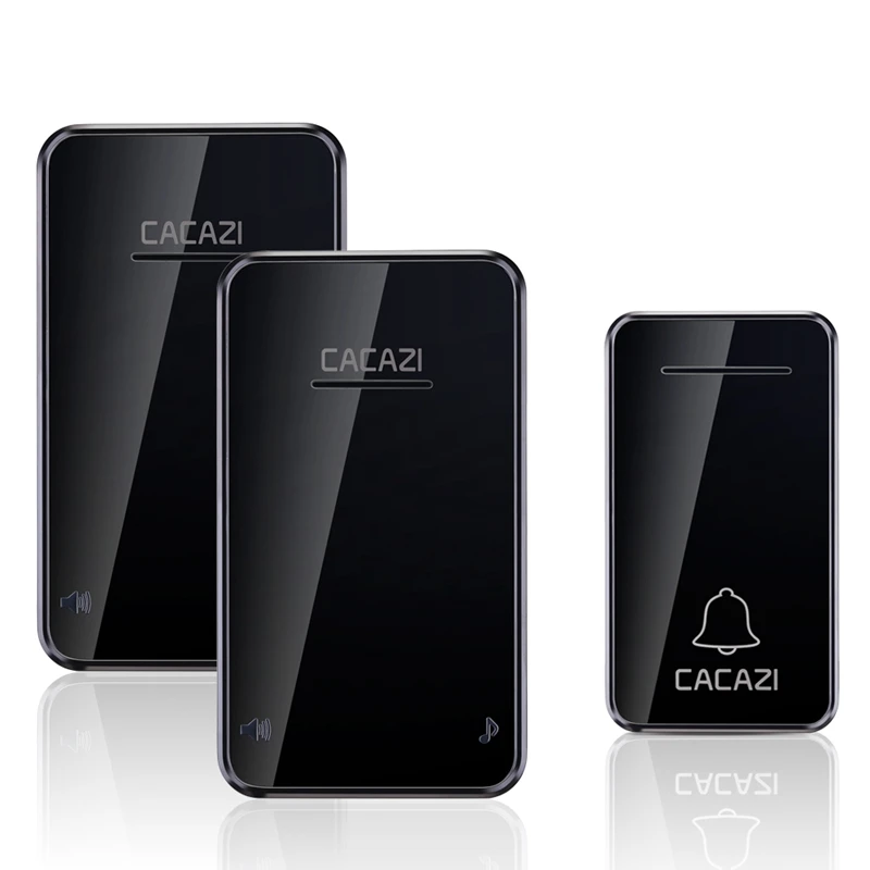 1 button 2 receiver CACAZI автономный водонепроницаемый беспроводной дверной звонок без батареи светодиодный светильник 200 м Домашний Беспроводной звонок с европейской вилкой 1 2 кнопки 1 2 приемника - Цвет: 1 button 2 receiver