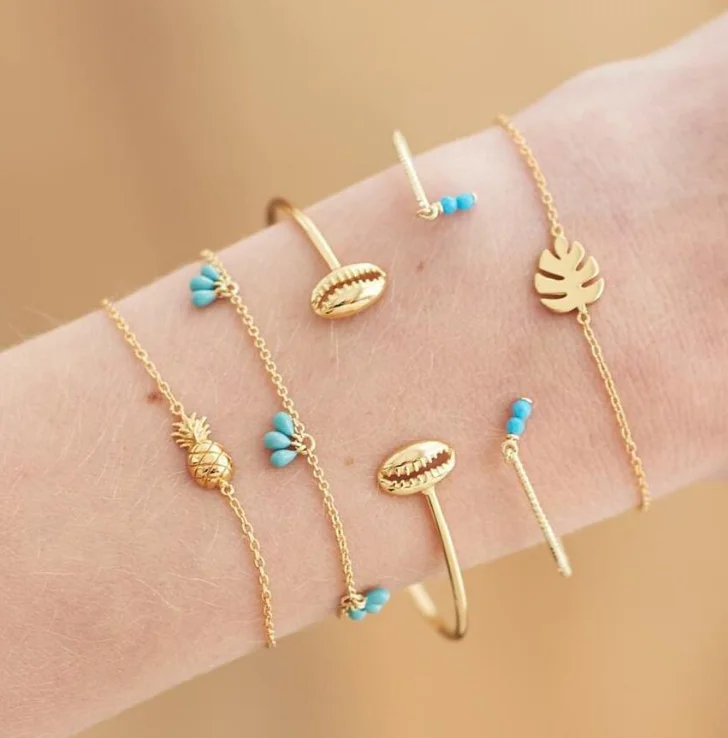 5 шт./компл. браслеты в богемном стиле золотой цвет ананас форме листа пляжная