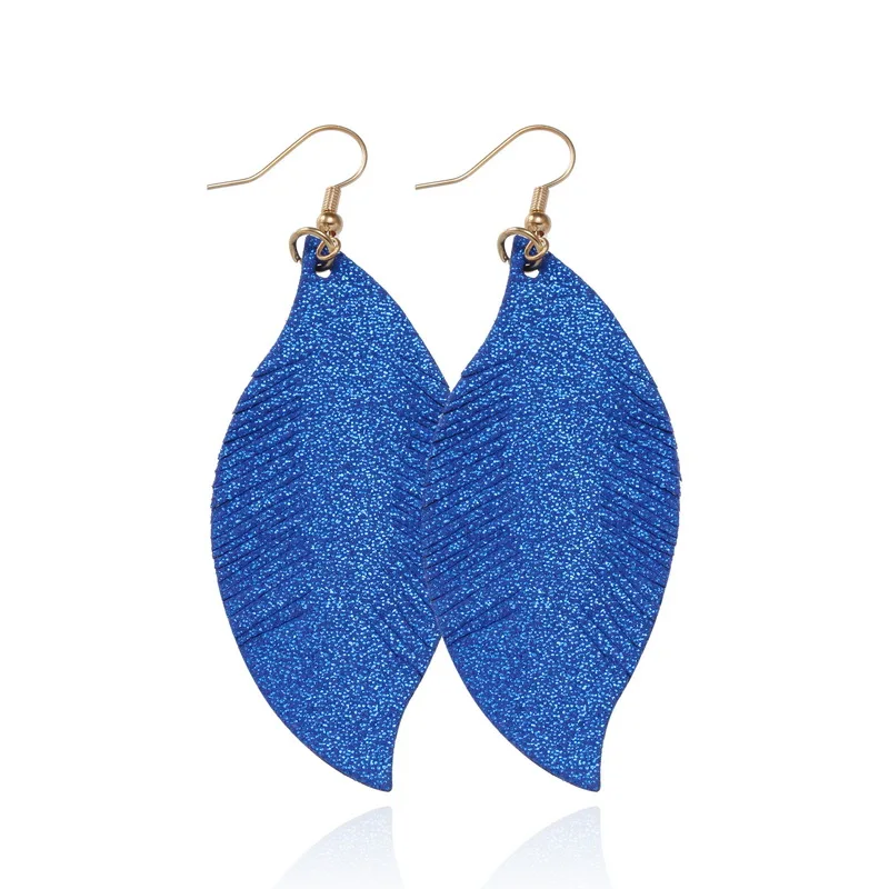 

New Fashion Popular Female Tassel Earrings High Quality Tassel Leather Earrings Feather Shape Leather Earrings