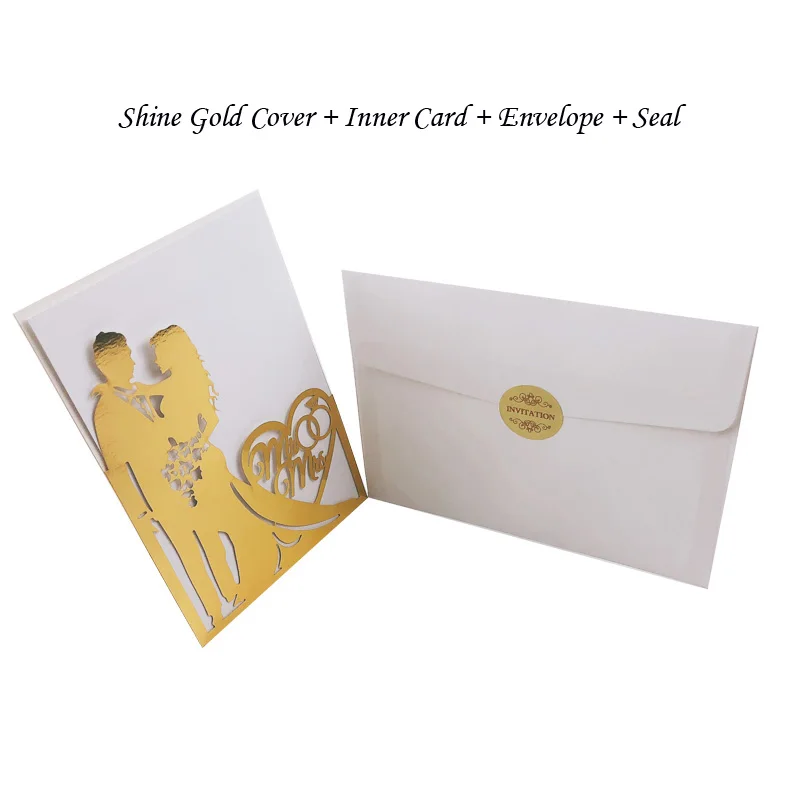 One Set Shine Gold 1 шт Жених и невеста полый лазерный разрез свадебные приглашения открытки поздравительные открытки День Святого Валентина свадебные украшения вечерние принадлежности - Цвет: One Set Shine Gold