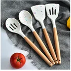 1 шт., деревянная ручка, силикон кухонная утварь, антипригарная посуда, ложка для жарки, лопатка, дуршлаг, посуда для выпечки, кухонные принадлежности