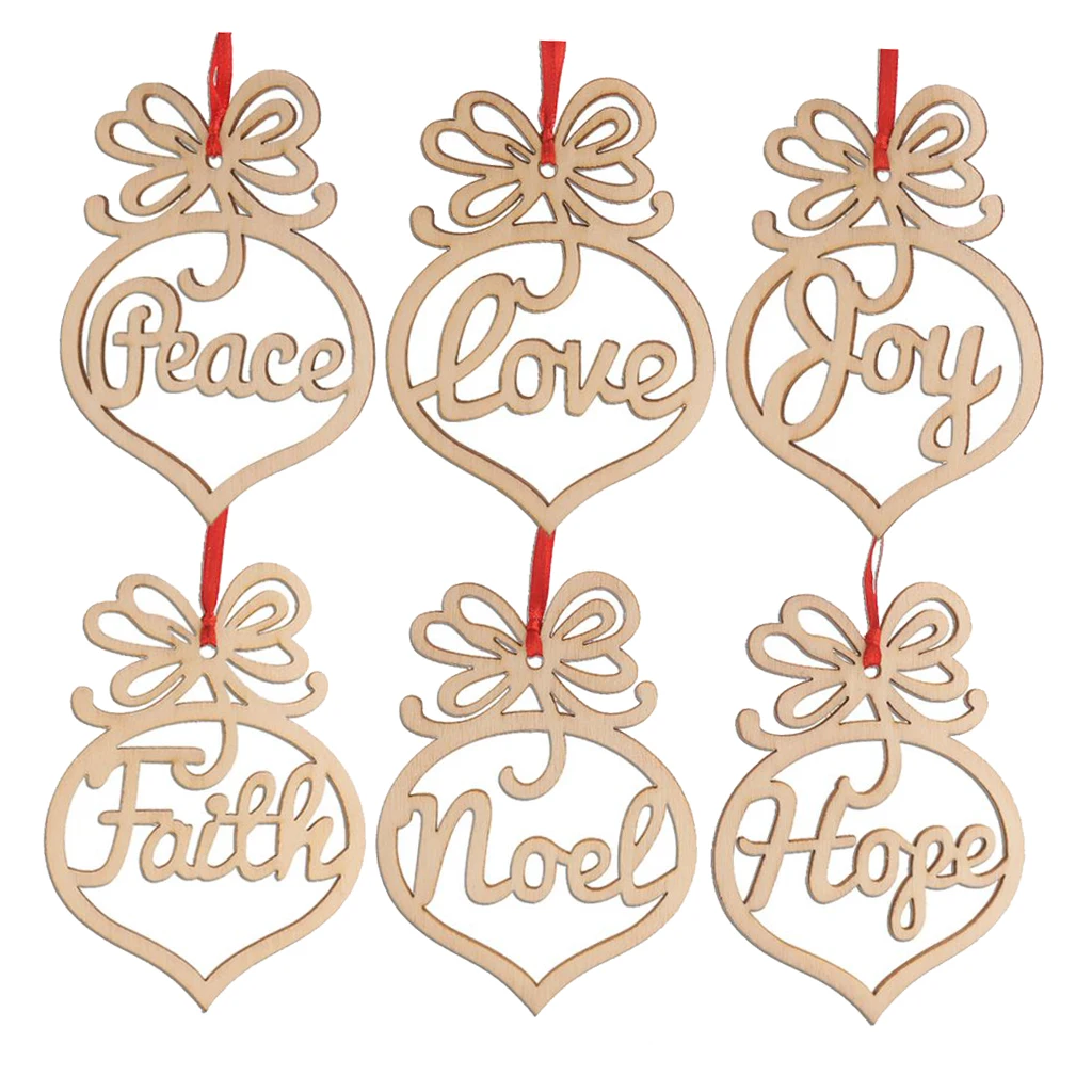 

6x Christmas Hollow Hanging Wooden Xmas Tree Pendant Ornaments