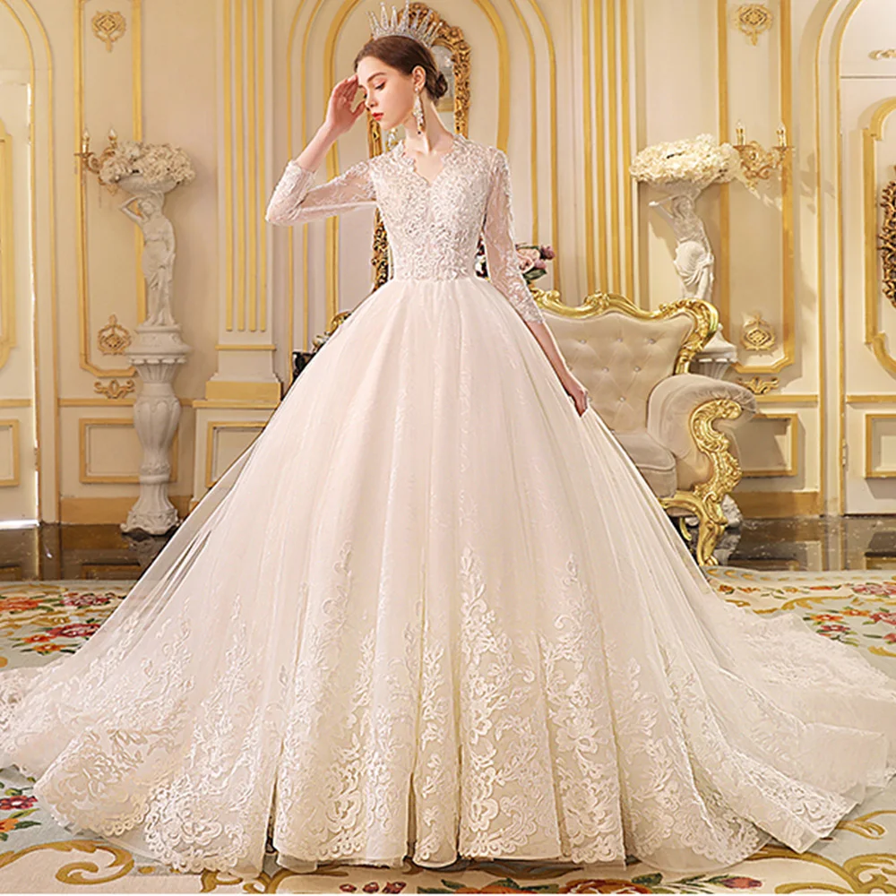 Принцесса ТРАПЕЦИЕВИДНОЕ свадебное платье Vestido Casamento рукав три четверти молния